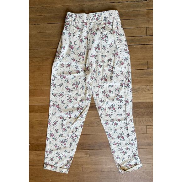 Vintage 90s Flower Print Pleated Pants Size 8/ 28 Waist - Picture 2 of 4